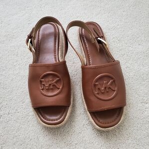Michael Kors Brown Leather MK Logo Espadrille Slingback Sandals sz9.5